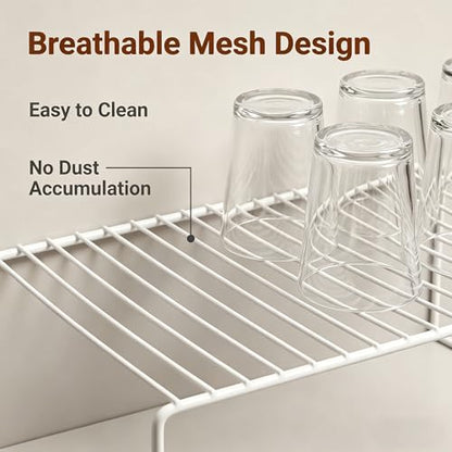 Set of 6 Large (15.7 x 9.4 Inch) Kitchen Cabinet Organizer Shelf, Wire Freezer Storage Shelves Rack, Rustproof Steel Metal Shelf Riser for Dish Plates Pantry Cupboard Organization, White
