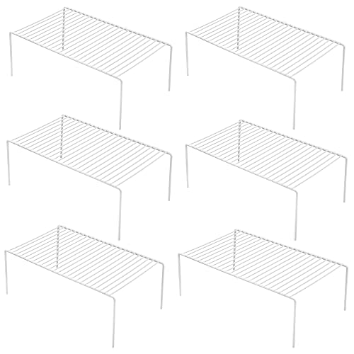 Set of 6 Large (15.7 x 9.4 Inch) Kitchen Cabinet Organizer Shelf, Wire Freezer Storage Shelves Rack, Rustproof Steel Metal Shelf Riser for Dish Plates Pantry Cupboard Organization, White