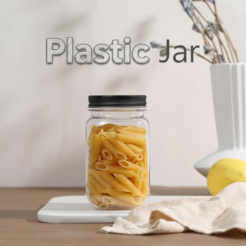 novelinks 16 oz Plastic Mason Jars and Clear Plastic Jars with Lids 16 oz | 20 Pack, Black, Plastic Containers with Lids, Decorative Jars, Storage Jars, Candy Jars, Mason Jars for Centerpieces
