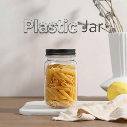 novelinks 16 oz Plastic Mason Jars and Clear Plastic Jars with Lids 16 oz | 20 Pack, Black, Plastic Containers with Lids, Decorative Jars, Storage Jars, Candy Jars, Mason Jars for Centerpieces