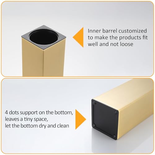 BGL Standing Toilet Brush and Holder Brushed Gold Aluminium Toilet Bowl Cleaner Brush and Holder for Bathroom Storage and Organization, Square Design Sturdy and Space Saving