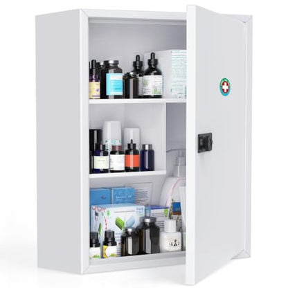 Uniclife Locking Medicine Cabinet, Medication Lock Cabinet with Code | wall mount medicine organizer, security lock with keys, sturdy steel construction, large capacity box for home, office&school