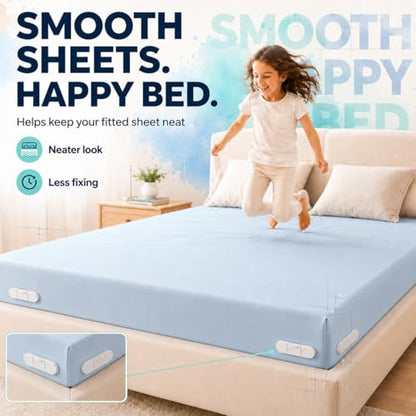 Bed Sheet Holders for Corners, Fitted Sheet Holder with Lock Strips, Hidden Corner Sheet Lock System, Sheet Locks for Fitted Sheets, No Metal Clips, 4 Corner Bases + 8 Lock Strips