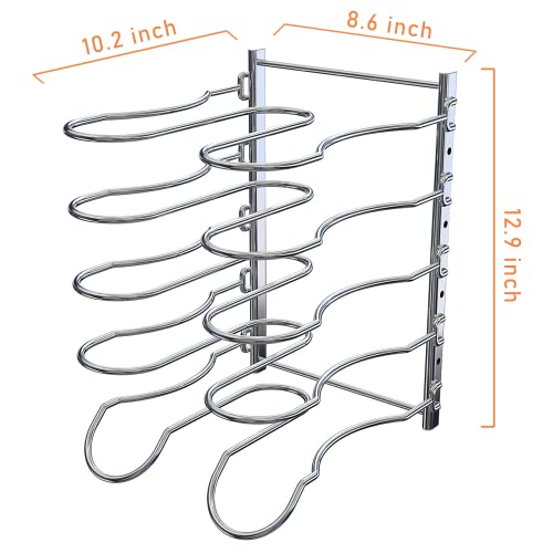 Heavy Duty Pan Rack, Pot Lid Rack, Kitchen Cabinet Pantry Cookware Organizer Rack Holder with 5 Adjustable Dividers, Chrome