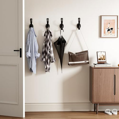 Coat Hooks Heavy Duty - Wall Mount Metal Towel Hooks Screw-in Wall Hooks for Hanging Hat, Towel, Key, Robe, Scarf, Bag, Cap (6 PCS Black)