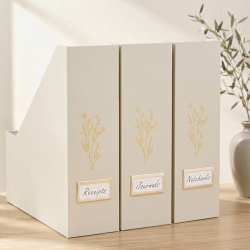 Beautiful Magazine Holder Set Of 3 - Sturdy File H... (beige | Cardboard)