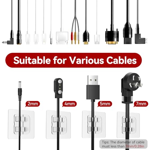 Hooks for Outdoor String Lights, 80 Pack Heavy Duty Cable Clips, Damage Free Cord Clips, Waterproof and UV-Resistant, Clear Self-Adhesive Hooks for Hanging Christmas Lights Outdoor and Patio Decor