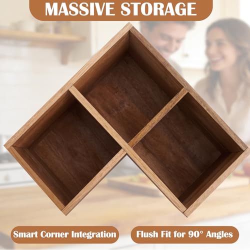 Extra Large Corner Utensil Holder with 3 Compartme... (Natural | Acacia Wood)