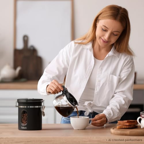 Veken Coffee Canister with Window, Airtight Stainless Steel Container, 16OZ