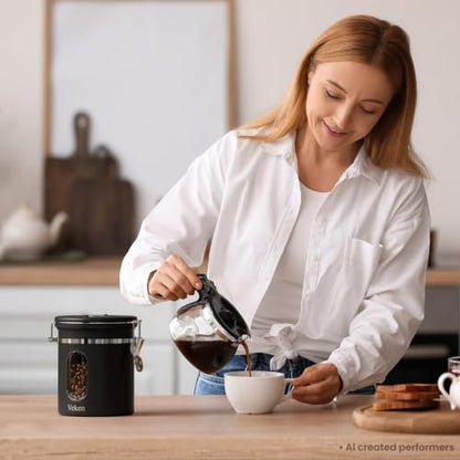Veken Coffee Canister with Window, Airtight Stainless Steel Container, 16OZ