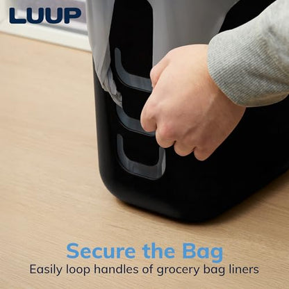 STORi Luup Trash Can (Black) - Reuse Grocery Bags - Plastic Garbage Container for Bathroom, Vanity, Laundry Room, Kitchen, Office, Garage - 2.5 Gallon Wastebasket with Hooks to Secure Trash Bags