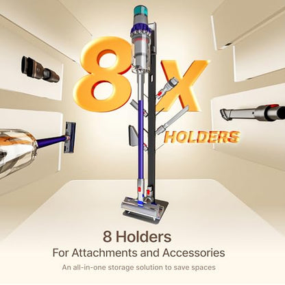 Vacuum Stand Compatible with Dyson G5 V16 V15 NEC180 280TL, Black | for V12 V11 V10 V9 V8 V7, S11 A10 A11, Cordless Vacuum Holder with 8 Storage Hooks, Accessories & Attachments Organizer