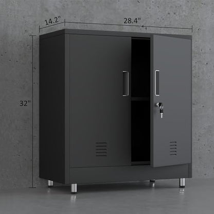Metal Storage Cabinet with Locking Doors and Adjustable Shelf, Small Lockable Sideboard Buffet Cabinet for Home Office Hallway Entryway Living Dining Room (Black)