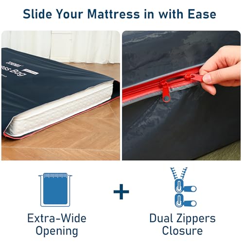 ZCHENBS® - King Mattress Bags for Moving, Waterproof Storage Bag with Zipper, Heavy-Duty 5 Mil Ultra-Thick California King Mattress Protector Cover for Moving, Reusable (Solid/Black, 1 Pack)