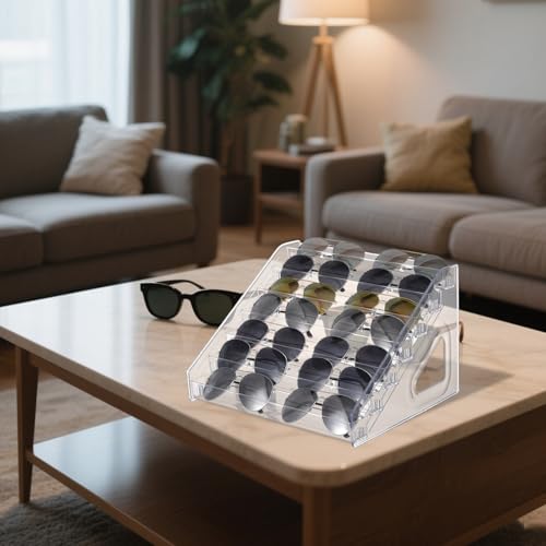 2 Pack 7 Tier Sunglass Organizer Stand, Versatile Clear Acrylic Sunglass Holder Display Stand Sunglass Storage Tray for Highlighting Glasses Makeup Nail Polish Graded Cards