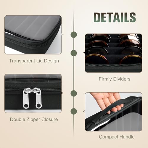 Sunglasses Organizer Case for Multiple Pairs, Eyeglasses Storage Box Hard Shell Travel Eyewear Case Zipper Men Women