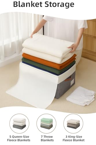 Reinforced LARGE Blanket Storage Baskets with Lids, 2 Packs Stackable Comforter Storage Bag with Clear Window & Handles, Clothes Organizer for Closet,King/Queen Comforters Quilt Duvet