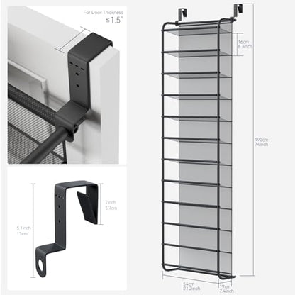 Whitmor 36 Pair Over the Door Shoe Organizer, 12 Tier Hanging Shoe Organizer, Heavy Duty Metal & Mesh Shoe Holder, Hanging Shoe Rack for Closet Storage, 74"H x 21.7"W x 7.5"D, Gunmetal Gray