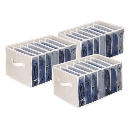 Zilink Jean Organizers for Closet Wardrobe Clothes Organizer, Beige, 3 Pack | 7 Grids Divider, Support Board, Upgraded Extra Large Sweater Organizer for Closet for Jean, Pant, Sweaters, T-Shirt