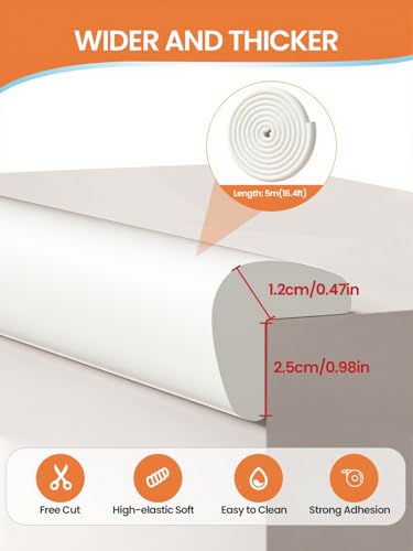 16.4FT L-Shape Baby Corner Protector Guards, Pre-Taped, 0.47''Thick | Edge Safety Bumpers for Furniture & Sharp Table Corners, with 10 Corners, Waterproof Soft Foam Adhesive Guard Cushion, White