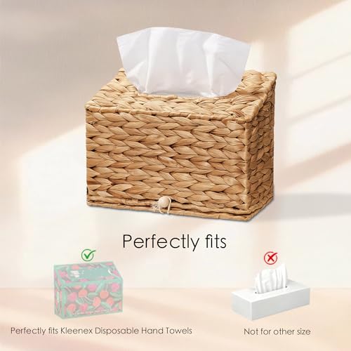 Water Hyacinth Hand Towels Box Cover for Kleenex Disposable Paper Hand Towels, Handwoven Towel Holder, Wicker Tissue Box Cover for Bathroom, Bedroom, Office, Tabletop, Kitchen