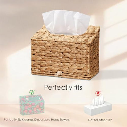 Water Hyacinth Hand Towels Box Cover for Kleenex Disposable Paper Hand Towels, Handwoven Towel Holder, Wicker Tissue Box Cover for Bathroom, Bedroom, Office, Tabletop, Kitchen