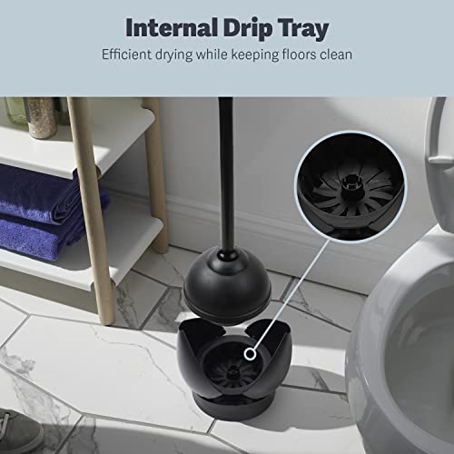 Casabella Toilet Plunger and Hideaway Caddy Combo for Bathrooms, 2-Piece Heavy-Duty Set, Black