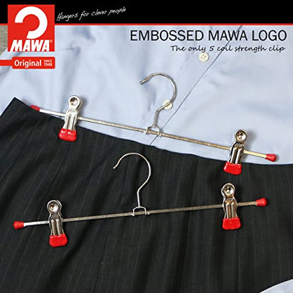 Mawa by Reston Lloyd Non-Slip Space-Saving Clothes Hanger For Pants & Skirts with Two Non-Slip Clips, Style K/30D, 12-Inch, Set of 10, Red