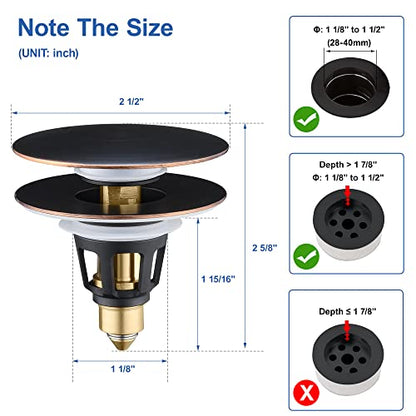 Universal 3-in-1 Bathroom Sink Stopper - Pop Up Sink Drain Stopper, Push Button Sink Drain Stopper Replacement, Wash Basin Drain Filter Plug with Anti-Clogging Strainer, Oil Rubbed Bronze