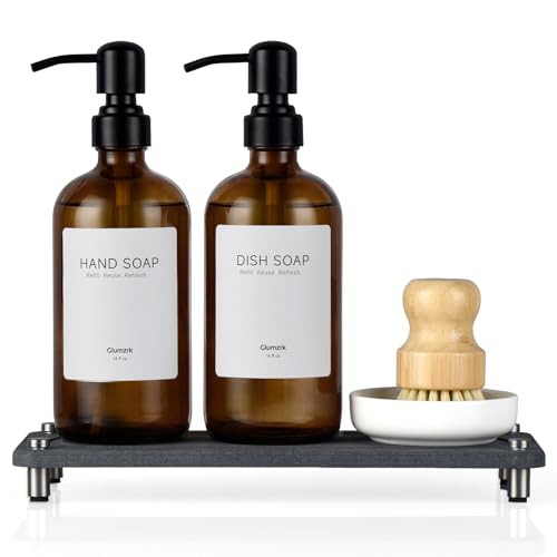 2 Pack Kitchen Soap Dispenser Set - 16oz Amber Gla... (Amber)
