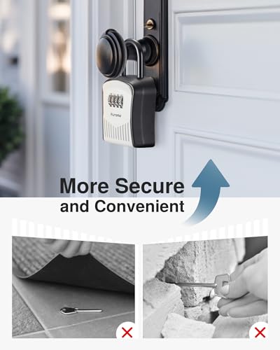 Puroma Lock Box Combination Key Lock Box, Wall-Mounted Portable Storage Lockbox for Keys with Resettable Code, Outside Safe Security Box for House, Apartment, Office Key Storage (1 Pack, Gray)