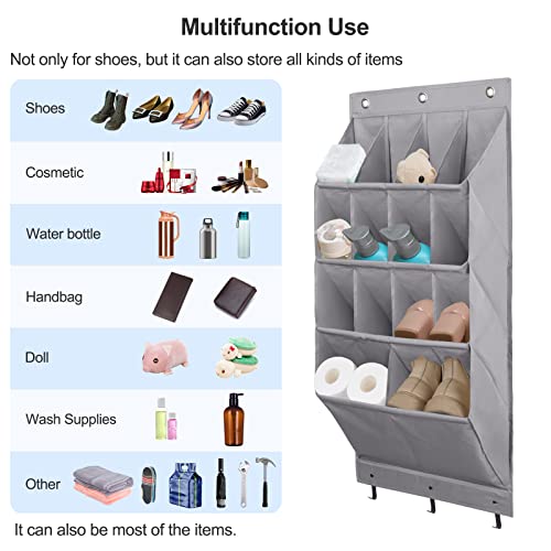 2 Pack Over the Door Shoe Organizer, Hanging Shoe Organizer Rack,24 Large Pockets and 4 Larger Storage Various Compartments with 6 Hooks, Home Accessories, Grey