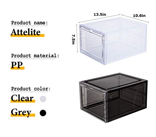 Attelite Shoe Storage Boxes Stackable Clear Shoe Organizer Cabinet,6 Pack | Shoe Box for Entryway Closet,Thicken Sturdy Durable Plastic,Fit up to Men's Size 12,Tool-free Assembly,Magnetic Door