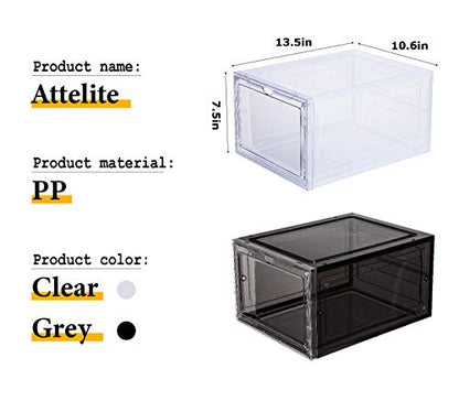 Attelite Shoe Storage Boxes Stackable Clear Shoe Organizer Cabinet,6 Pack | Shoe Box for Entryway Closet,Thicken Sturdy Durable Plastic,Fit up to Men's Size 12,Tool-free Assembly,Magnetic Door
