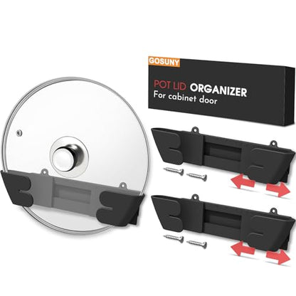 Adjustable Universal Pot Lid Holder Organizer for Cabinet - Upgraded Patented 3 Pack Pan Lids Organizers Inside Door Wall Mount Pots Top Rack for Kitchen Cupboard Fit 6" to 13" (Black)