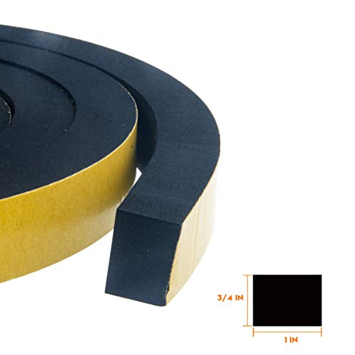 CloudBuyer Weather Stripping Foam 2-Roll, 1 Inch Wide X 3/4 Inch Thick, Insulation Strips with Adhesive for Door & Automotive, Air Conditioner Seal (13 Feet Total, 6.5 Feet/Roll)