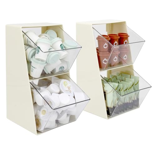 Bokelai 2 Pack Coffee Pod Holder K Cup Storage Organizer for Home Office Bar Countertop Organiser Bins for Coffee Station Counter Container for Tea bag Sugar Creamer Filter White
