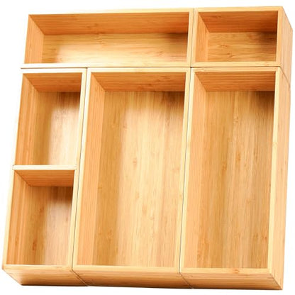 Drawer Organizer Storage Boxes, 2.5" High Bamboo Drawer Dividers, 5 Rearrangeable Bins for Kitchen, Office Desktop, Clothing, Makeup, vanity, Jewelry