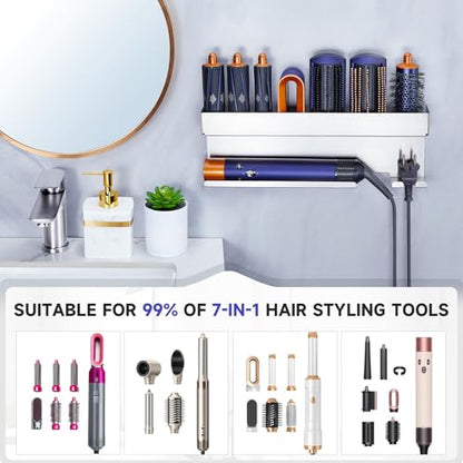 Storage Hair Dryer Holder for Curling Iron Wands Accessories, Hair Straightener Holder, Wall Mount Hair Tool Organizer for Styler Attachments, Curling Iron Holder Organizer for Bathroom, Silver