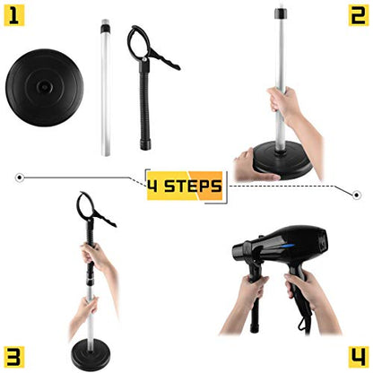 Hair Dryer Stand, 360 Degree Rotating Lazy Hair Dryer Stand Hand Free With Heavy Base, Hands-Free Blow Dryer Holder Countertop, Adjustable Height Countertop Stand