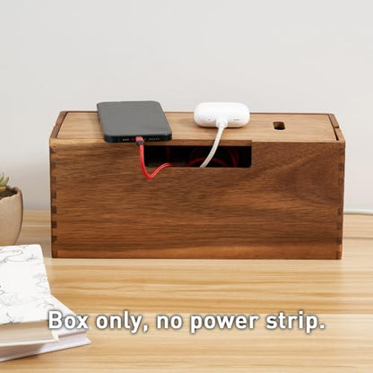 Acacia Wood Cable Management Box, Wooden Cord Hider & Organizer for Power Strip, Electrical Hiding, TV Wires, Desk & Floor Cables - Office Under Desk Cable Storage Box for Wire
