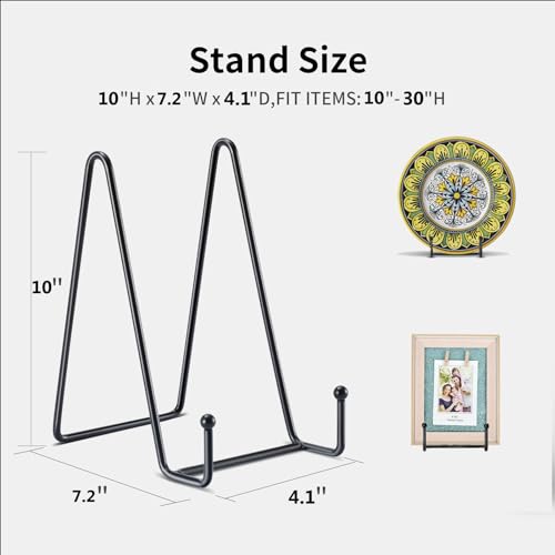 3 Pack 10 Inch Plate Stands for Display, Plate Holder Display Stand, Picture Frame Stand Black Metal Frame Holder Stands for Book,Small Easel,Decorative Plate,Photo and Platter,Tabletop Art