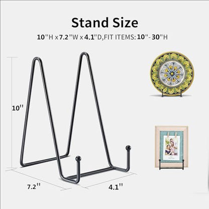 3 Pack 10 Inch Plate Stands for Display, Plate Holder Display Stand, Picture Frame Stand Black Metal Frame Holder Stands for Book,Small Easel,Decorative Plate,Photo and Platter,Tabletop Art