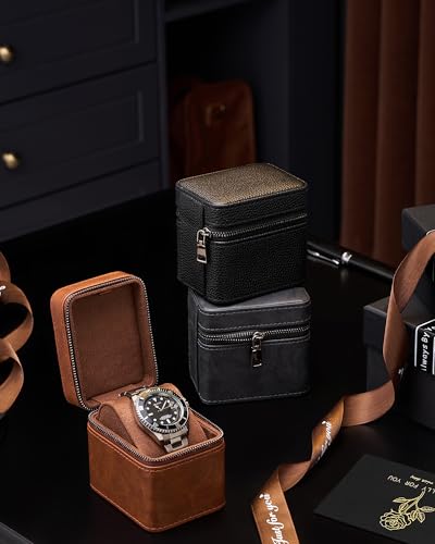 ProCase Single Watch Travel Case for Men, Portable Watch Holder -Brown | PU Leather, Compact Small Travel Carrying Box, Storage Case for Luxury Watches & Smartwatches with Jewelry Compartment