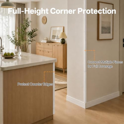 2 Pack White PVC Self-Adhesive Wall Corner Guards, 39.37in Edge Protectors | Tool-Free 5-Min Install: Peel-and-stick corner guards protect wall corners & furniture edges with scratch resistance.