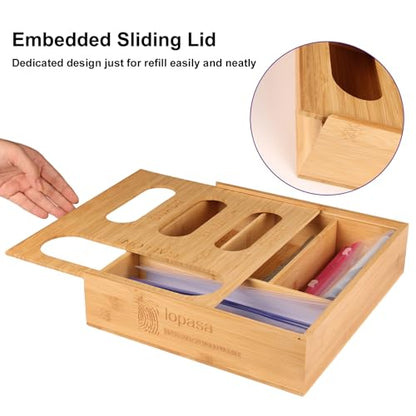 Baggie Organizer for Drawer Compatible with Ziplock Bags | Kitchen Sandwich Bag Organization|Food Storage Plastic Bag for Pantry|Wooden, Bamboo