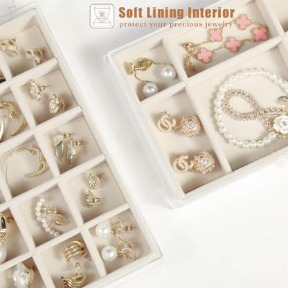 GUOER Earring Organizer 5 Drawers Acrylic Jewelry Box for Women, Warm White | Clear Earring Holder Organizer Box, Stud Earring Ring Display Storage Case Large, Adjustable Velvet Trays Girls Gifts