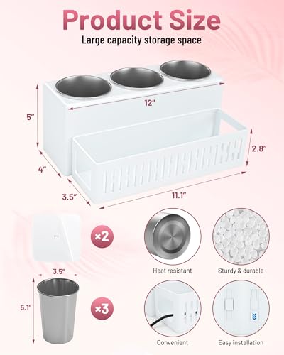 Hair Tool Organizer, Detachable Hair Dryer Holder with 3 Stainless Steel Cups, Wall Mounted Bathroom Organizers and Storage for Accessories, Curling Irons, Straighteners, Toiletries, Makeup