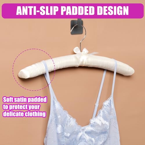 Amber Home 10 Pack Large Ivory Satin Padded Hangers for Women Clothing 17" | No Shoulder Bump, Silk Clothes Hangers for Sweaters, Dress, Wedding Dress, Bridal Gown, Cashmere