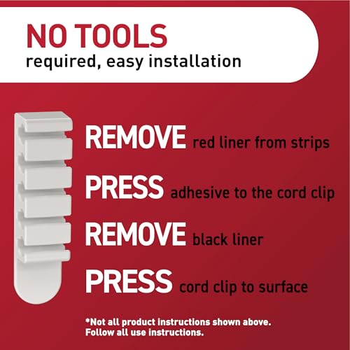 Command 5-Cord Clip Organizer, 4 Clips, 8 Medium Strips | Command Strips Cord Organizer, keeps Cables Out of Sight, Damage Free Hanging, No Tools, Removes Cleanly